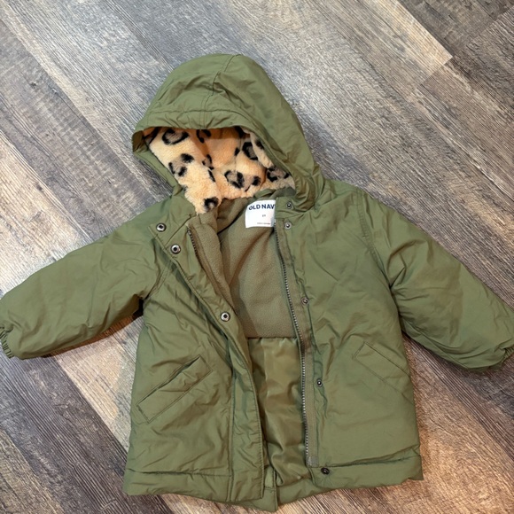Old Navy Other - Old Navy Olive Jacket with Animal Print Lining